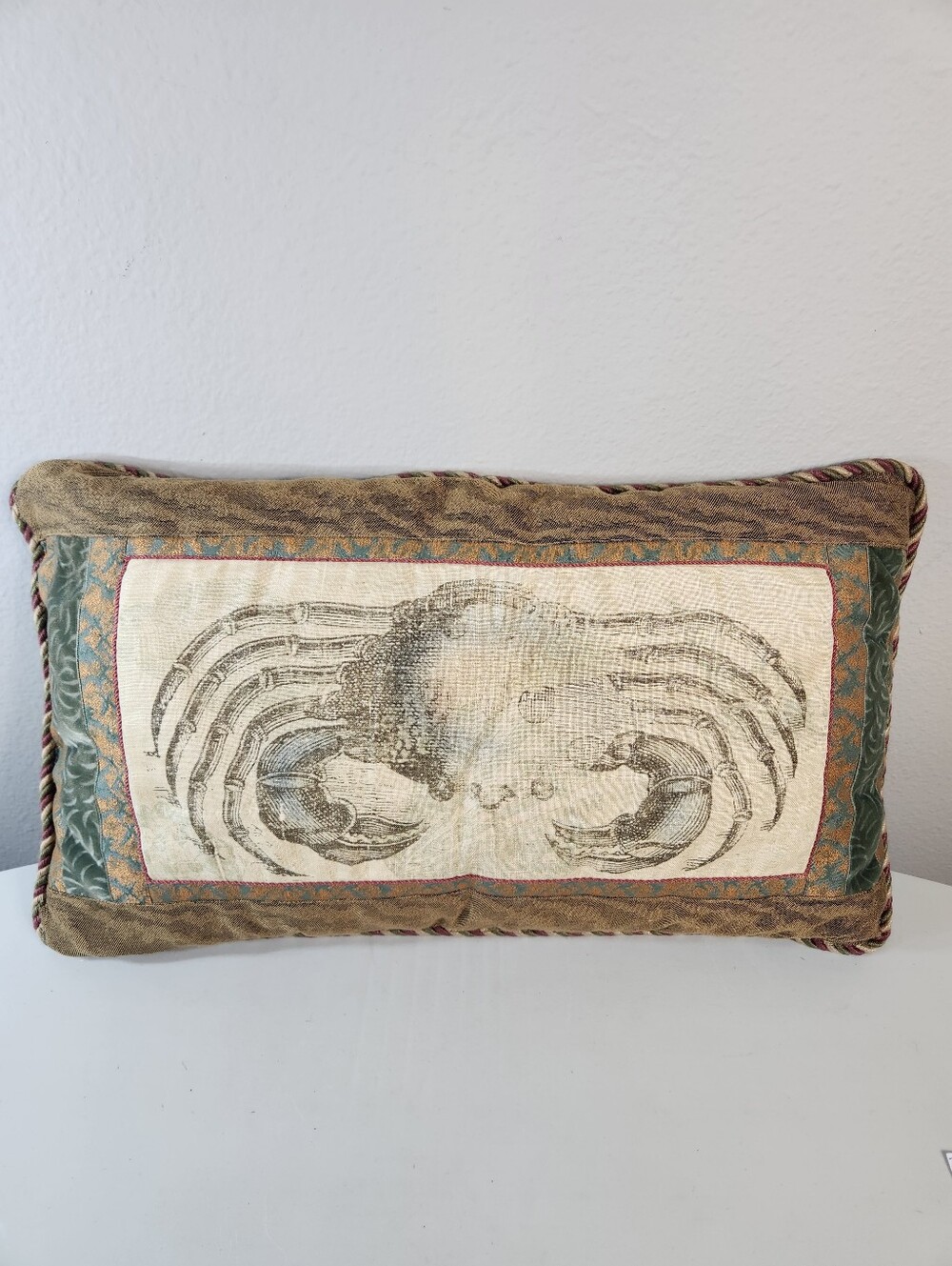 Vintage Coastal Crab Tapestry Lumbar Pillow - Nautical Jacquard Accent Cushion